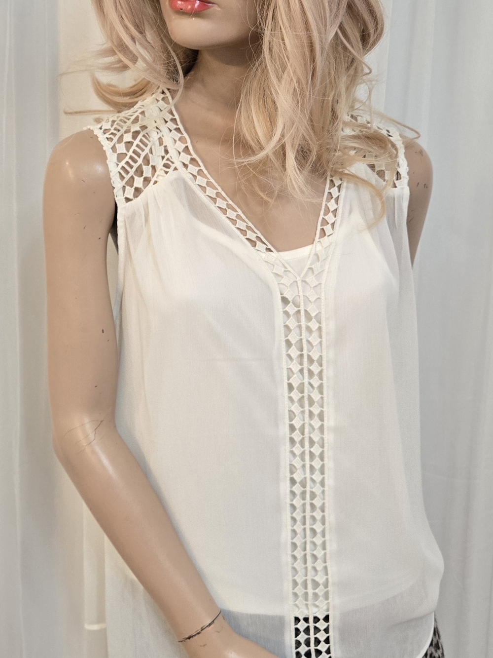 Women's Ivory Crochet Trim Sleeveless Blouse